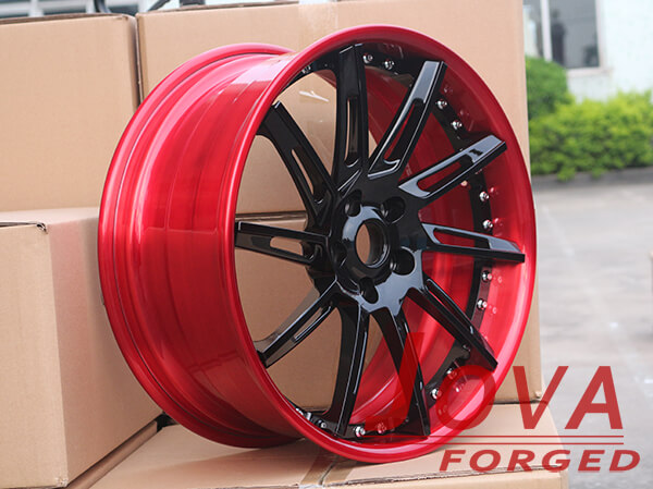 red and black automotive wheels and rims