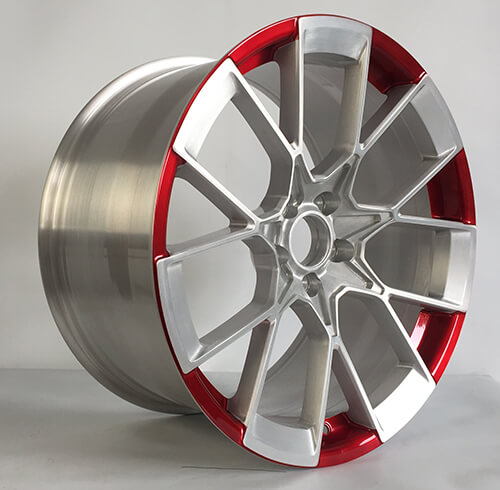 silver and red forged wheels